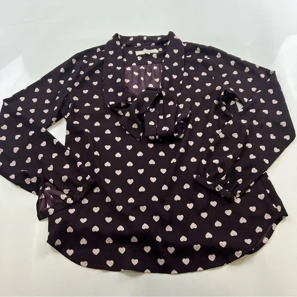 Ann Taylor loft women’s black heart blouse S L21-32 - Picture 2 of 6